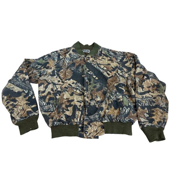 VTG 90s Jerzees Outdoors Mossy Oak Jacket Mens Large Break Up Camouflage Bomber - Picture 1 of 9